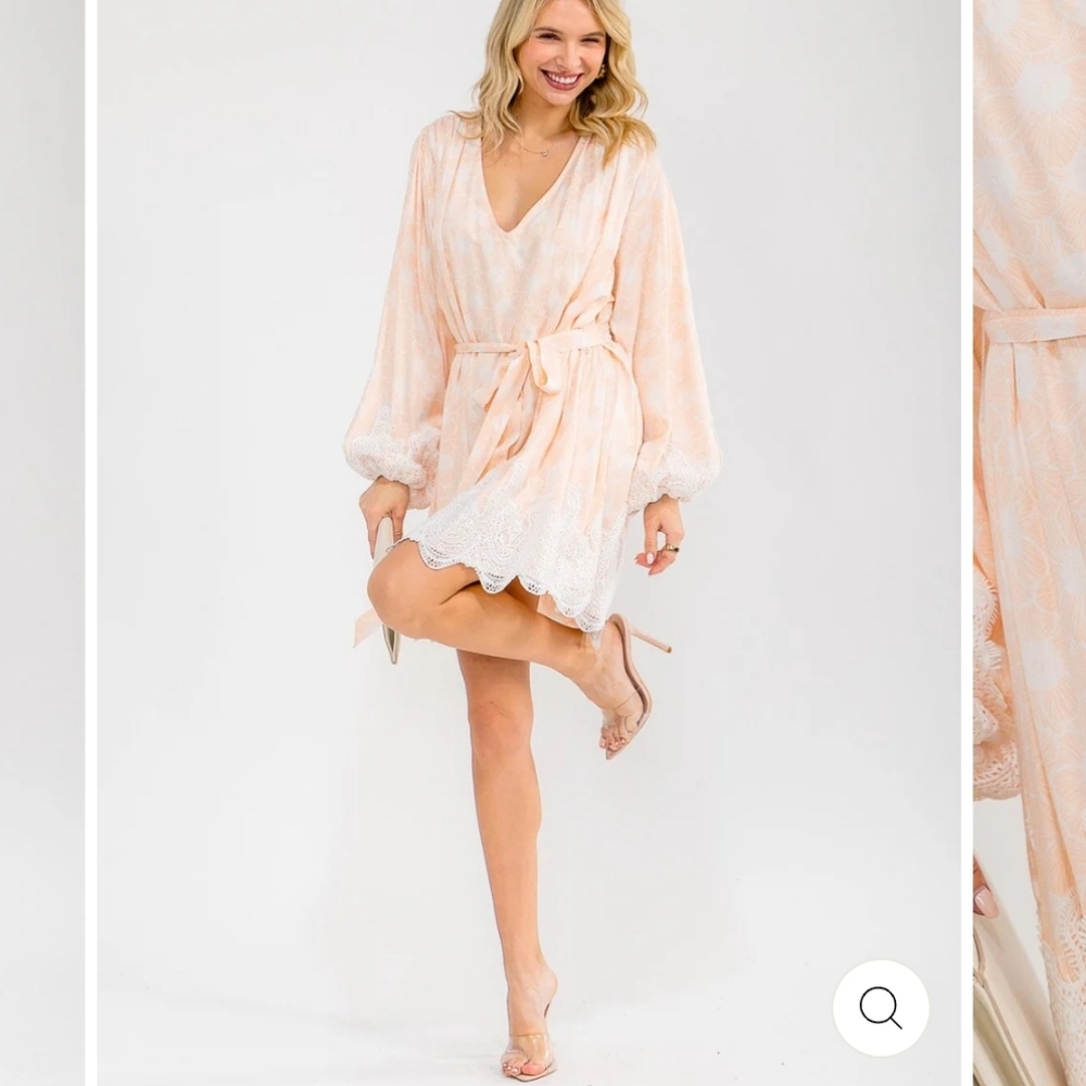 Elegant Peach Dress with Lace Trim